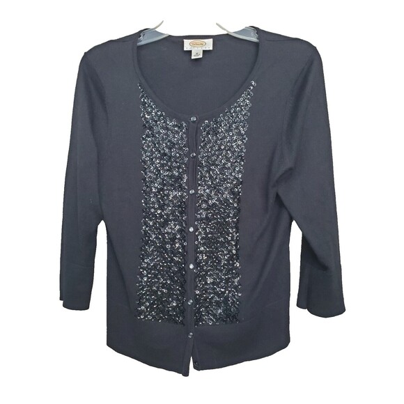 TALBOTS Petites Silk/Cashmere Blend Sequined 3/4 Sleeve Button-Up Cardigan Sz MP - Picture 1 of 6